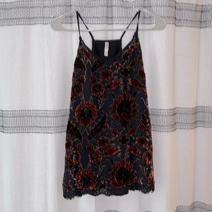 Textured Velvet Tank with Lace